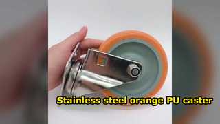 Medium duty 304 Stainless steel orange PU caster wheel with delrin bearing